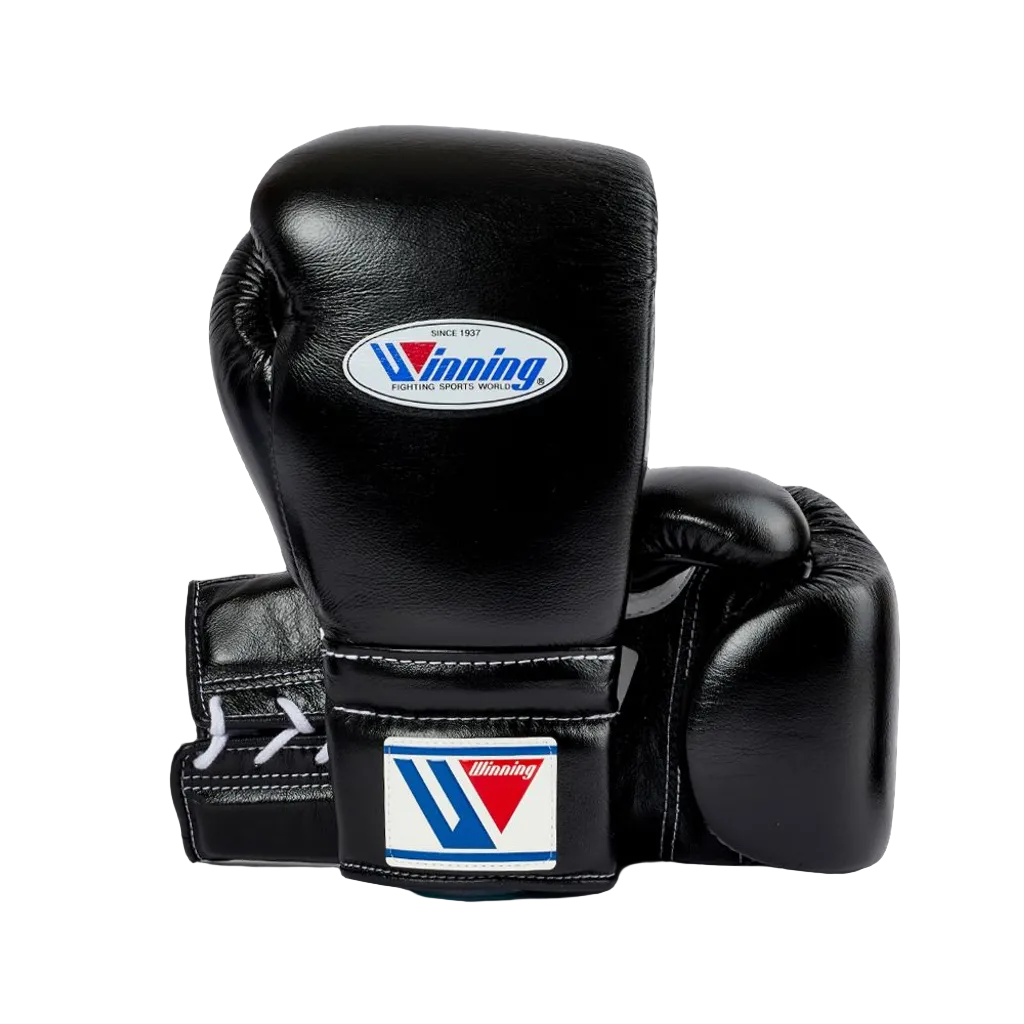 Winning boxing gloves Black Affordable Laced up or Velcro gloves
